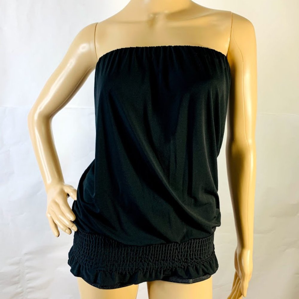 Veronica Black Tube Top Strapless Ruffled New
